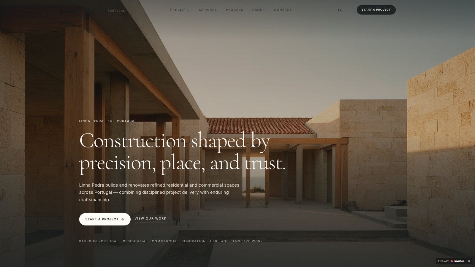 Linha Pedra — Construction / architectural identity